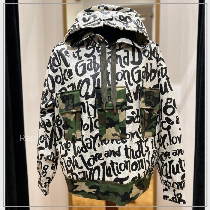 【Dolce&Gabbana】フーディ ロゴ 迷彩柄 ポケット コットン 白
