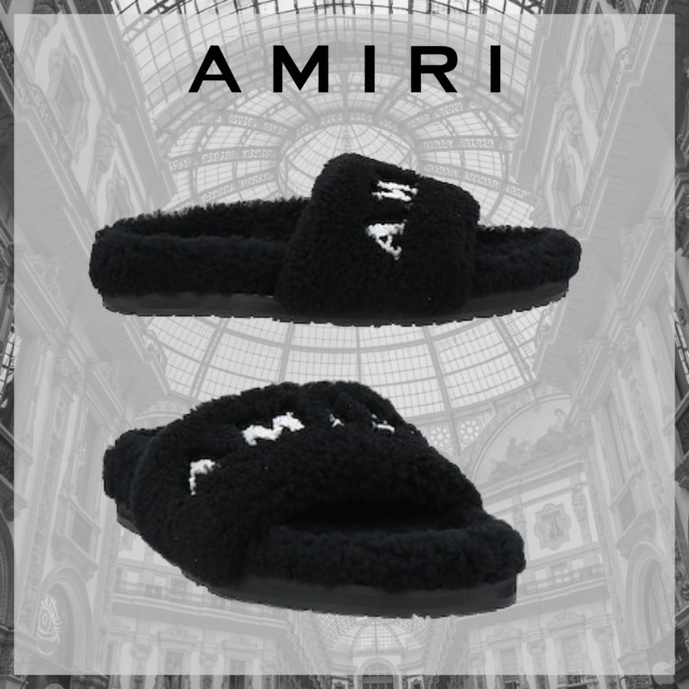 AMIRI* アミリ ロゴ ムートン ボア フラット サンダル