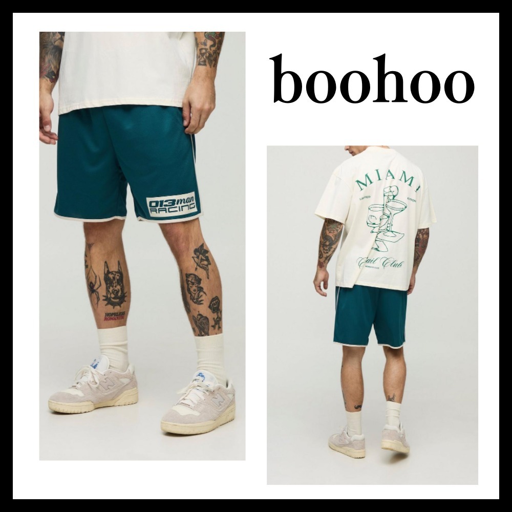 ◆boohoo◆レーシング ドロップクロッチ メッシュショーツ
