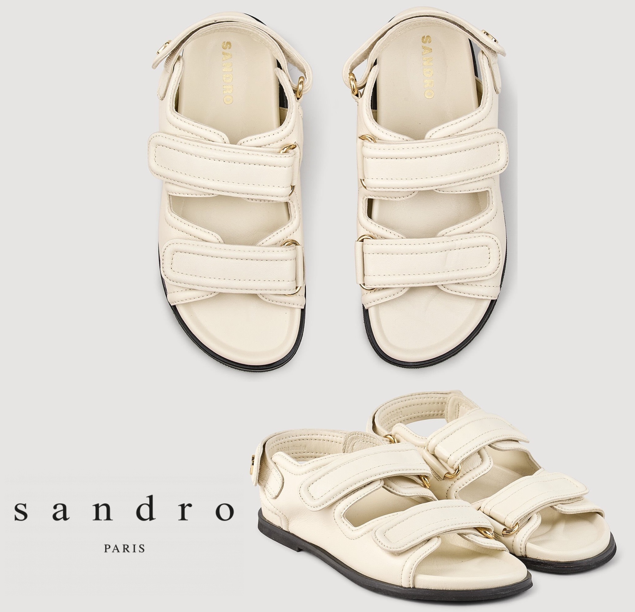 ★パリ発 sandro★ ラムスキン スムースレザー サンダル バニラ