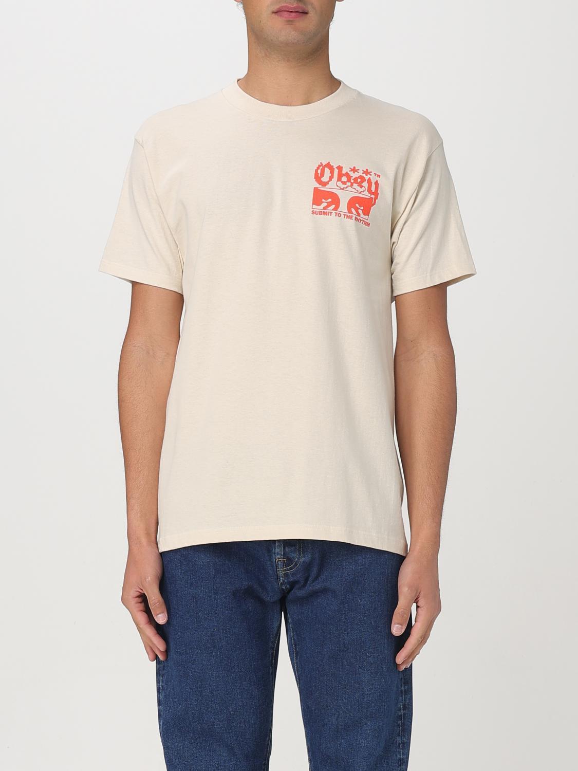Tシャツ・カットソー OBEY Men T-shirt Yellow Cream 165264056 CRM