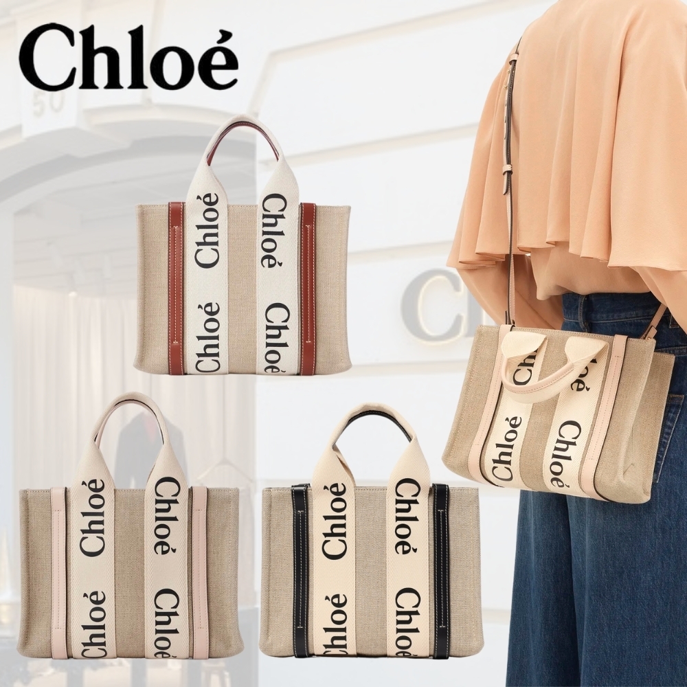 【大人気】Chloe-クロエ- リネン製Woodyスモールトートバッグ