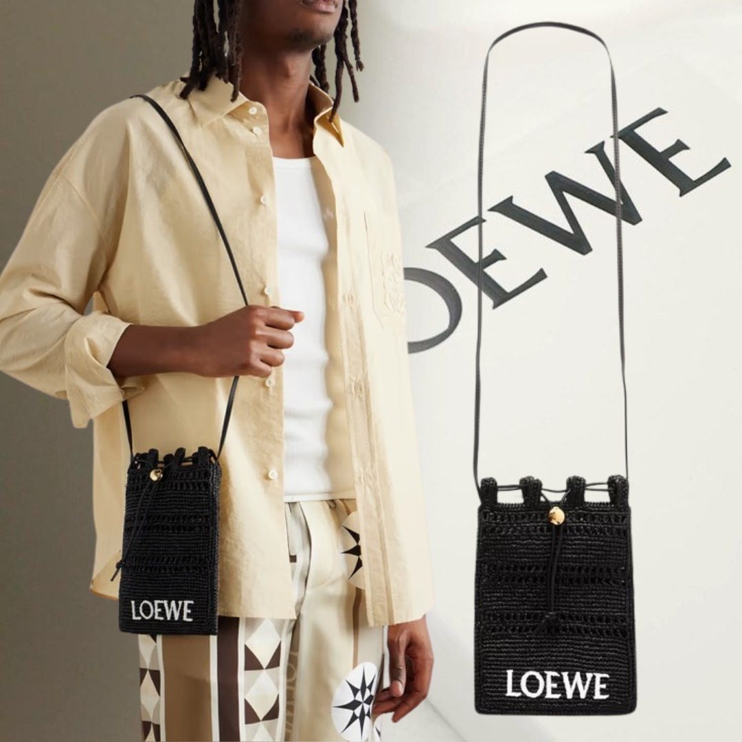 【洗練された】LOEWE ロゴ入りラフィアクロスボディバッグ