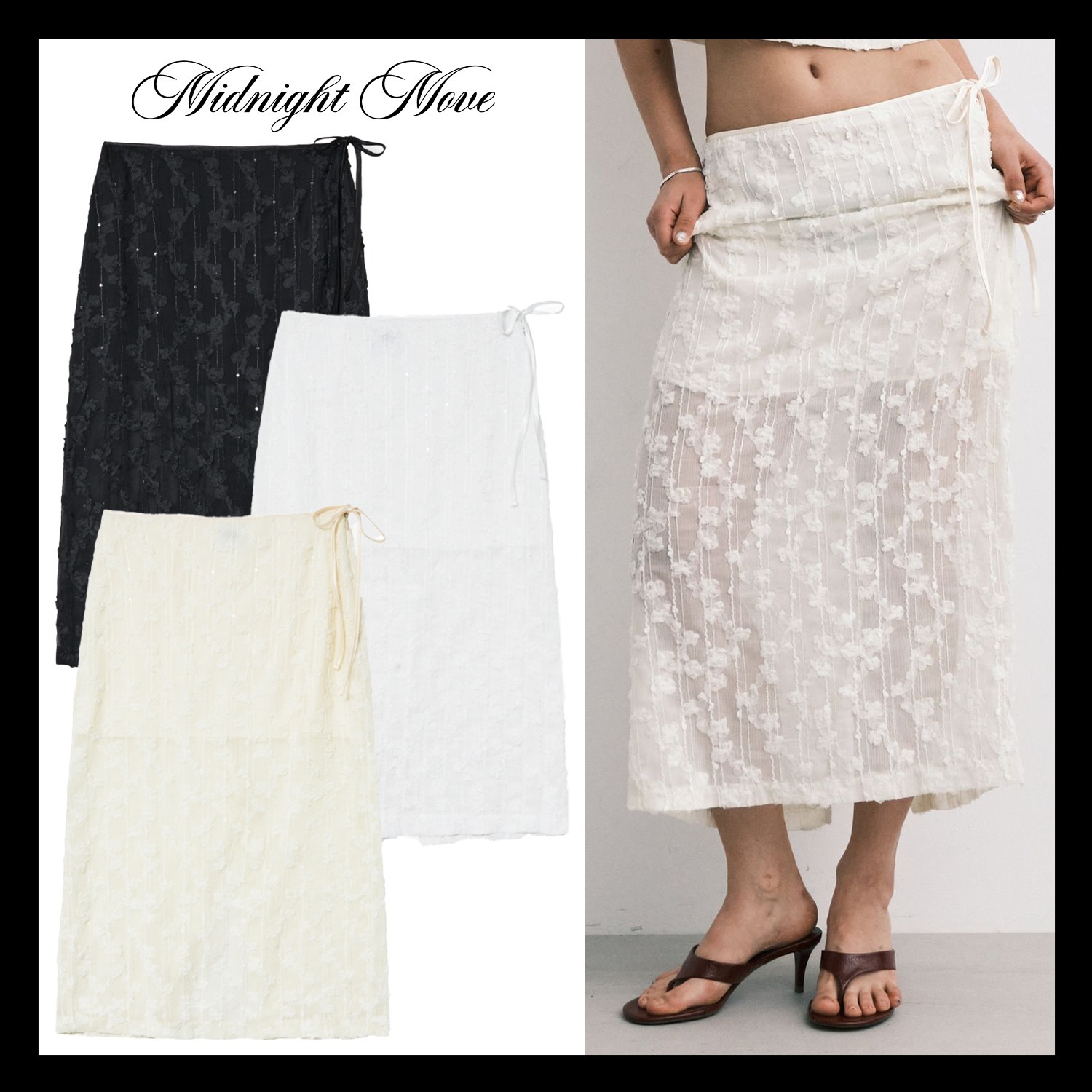 【MIDNIGHT MOVE】rose skirt スパングル レース スカート
