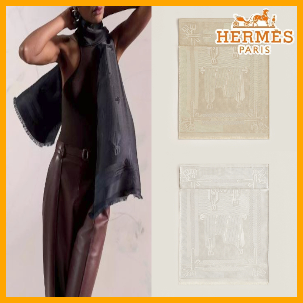 HERMES エルメス トライアングル ジェアン 花咲く織物 カシミア
