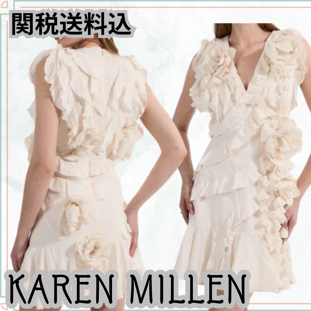 関送込【KAREN MILLEN】ロゼットペタルアップリケミニドレス