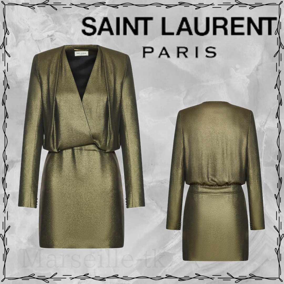 ◆SAINT LAURENT◆サンローラン VINTAGE GOLD DRESS 523130Y519T