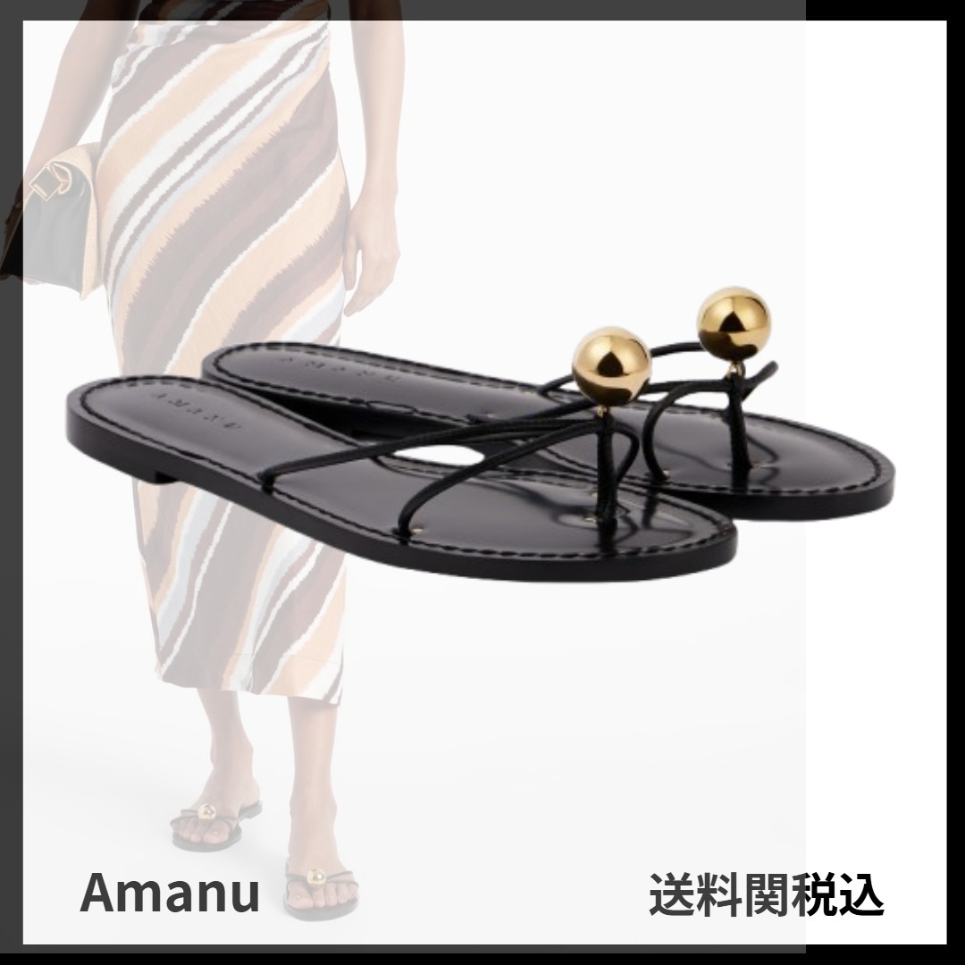 送料関税込み★Amanu★マラウィ装飾レザートングサンダル