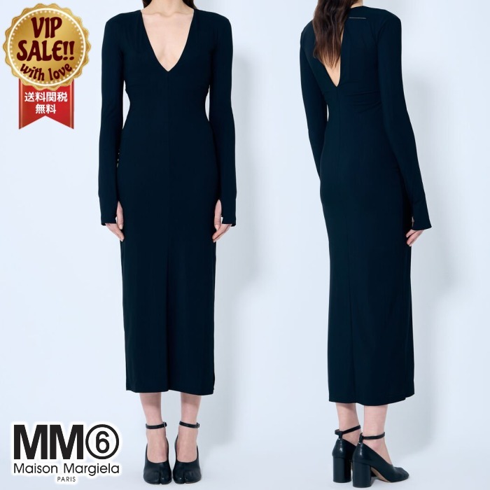 【MM6 Maison Margiela】 深いVネックワンピース ブラック