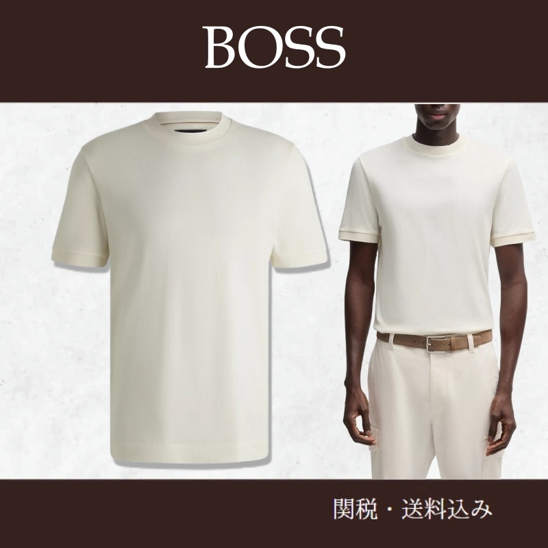 BOSS ボス★コットン/シルク Tシャツ ストライプストラクチャー