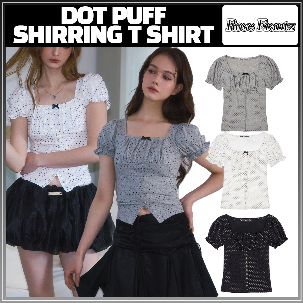 スクエアネックライン【ROSE FRANTZ】Dot Puff shirring T-shirt