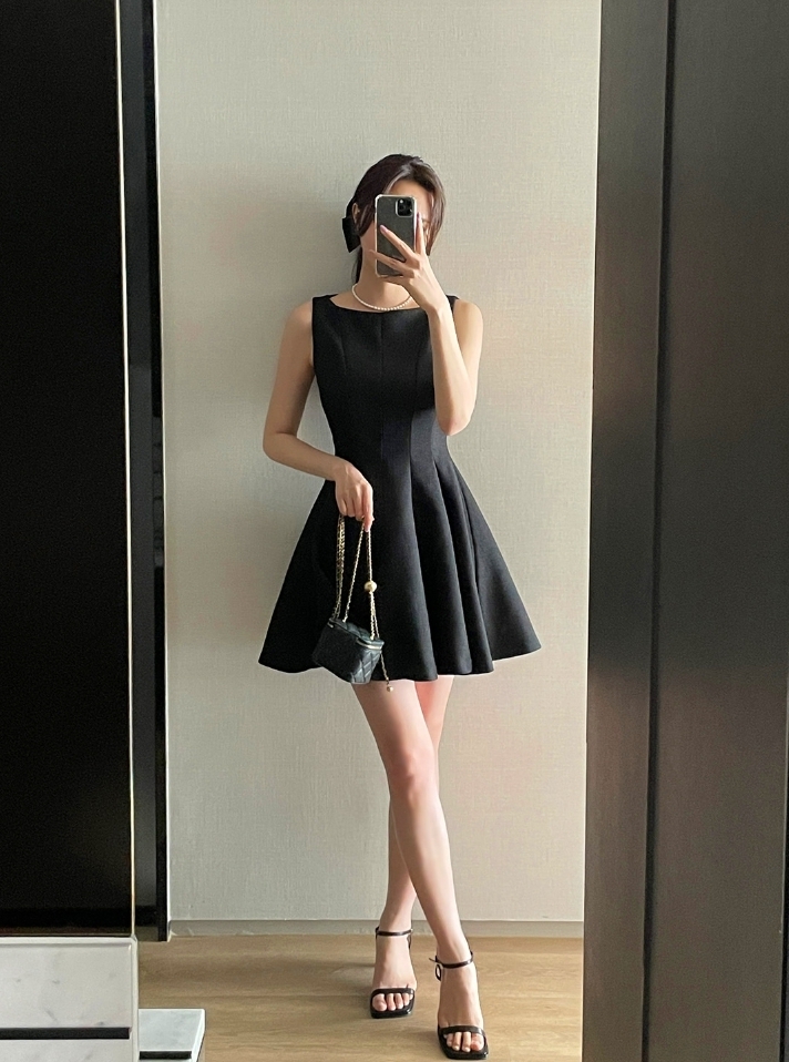 【I AM MARI】Kelly Tweed Sleeveless Mini Flare One Piece