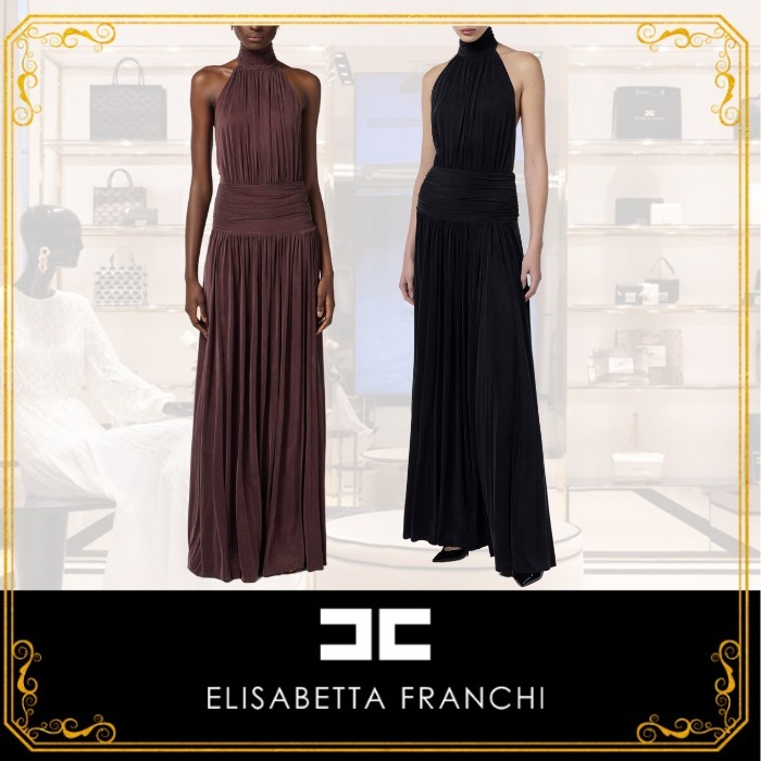 【ELISABETTA FRANCHI】ホルターネック イブニングドレス 全2色