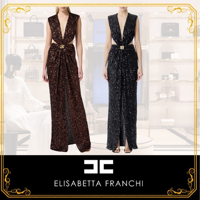 【ELISABETTA FRANCHI】スパンコール イブニングドレス 全2色