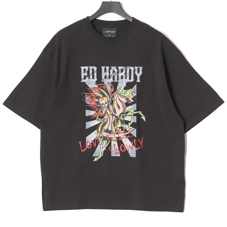 即発●エドハーディEdHardy●スカル半袖Tシャツビッグシルエット