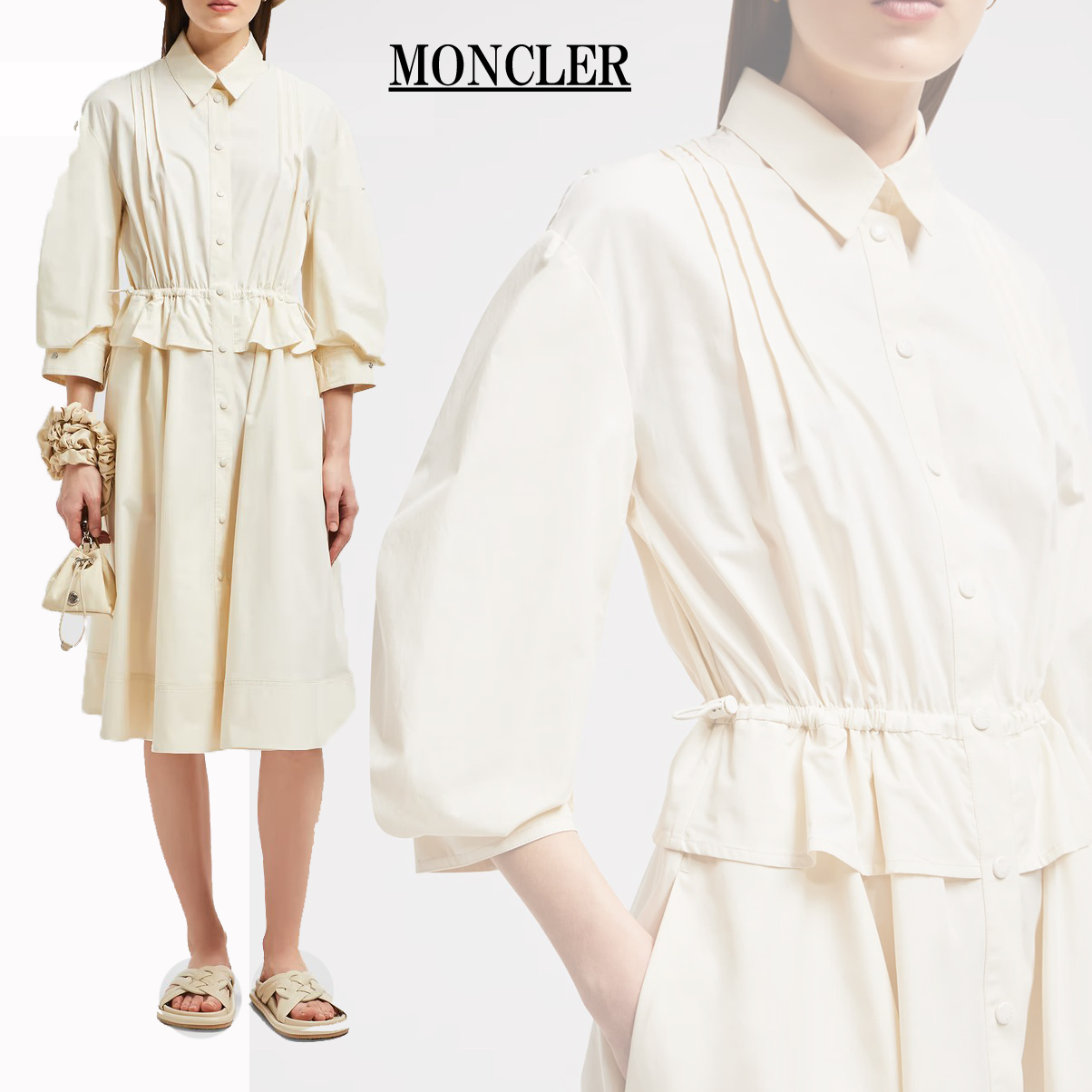 MONCLER モンクレール コットン ぺプラム シャツ ドレス ロゴ