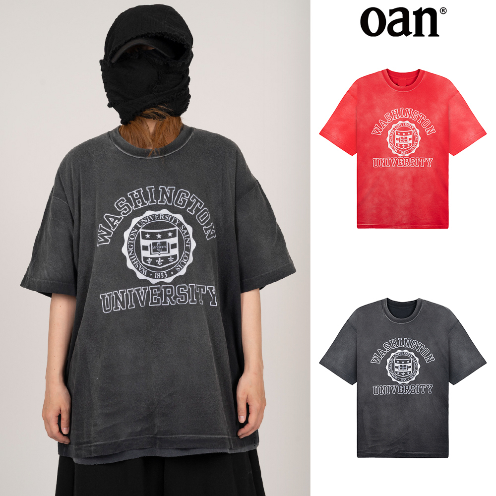 【oan】University Washing Short Sleeve T-Shirt