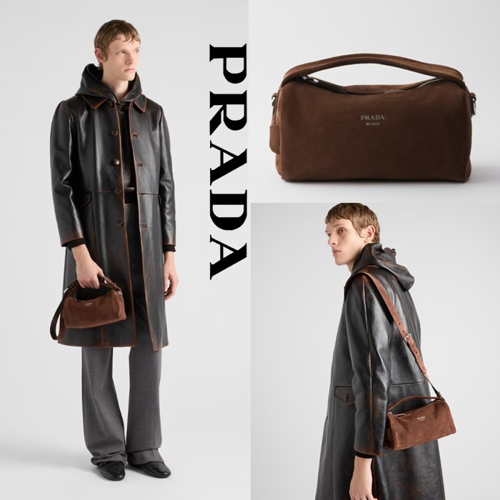 新作【PRADA】スエード ショルダーバッグ、ブラウン