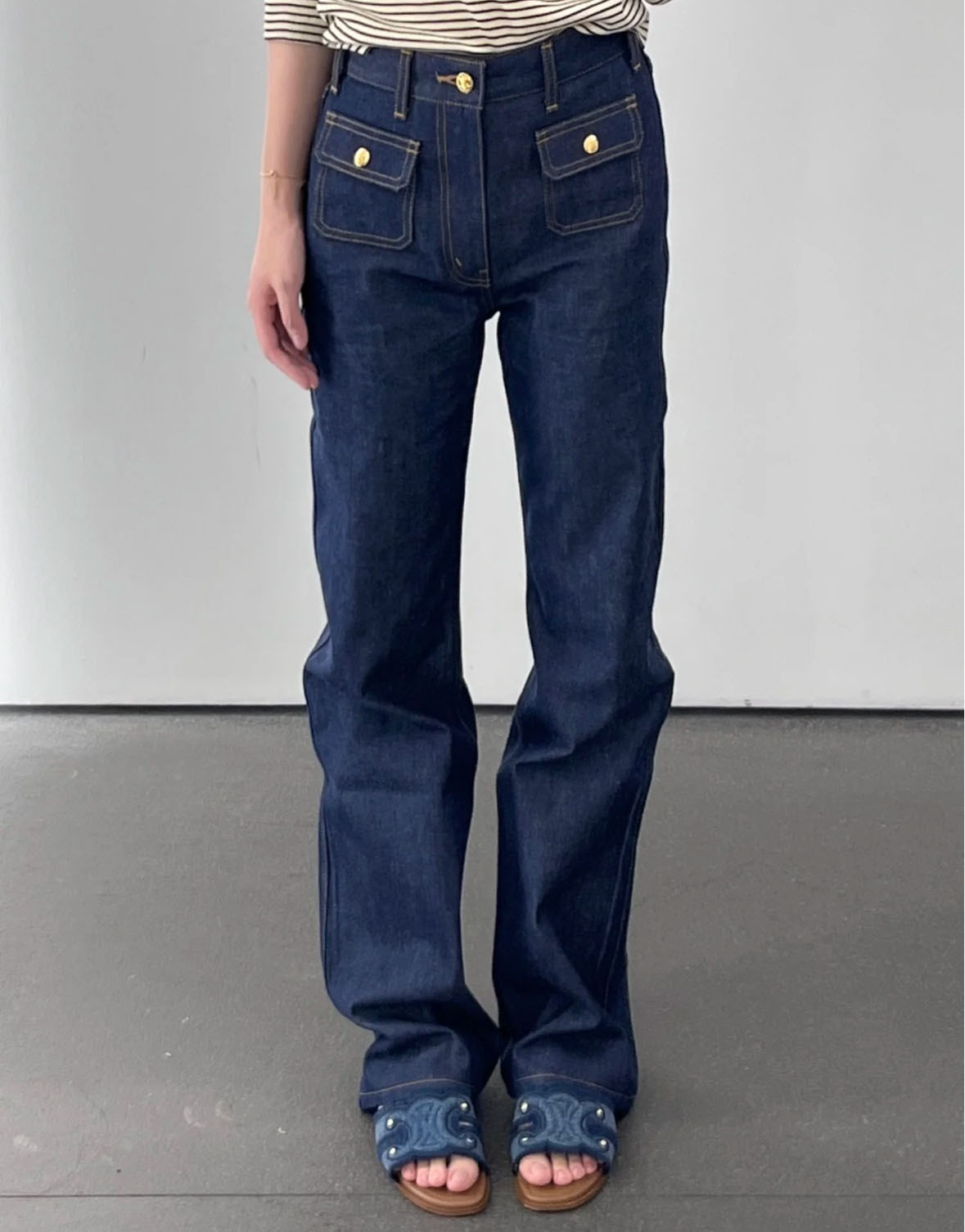 関税込 CELINE kitty jeans in raw wash denim