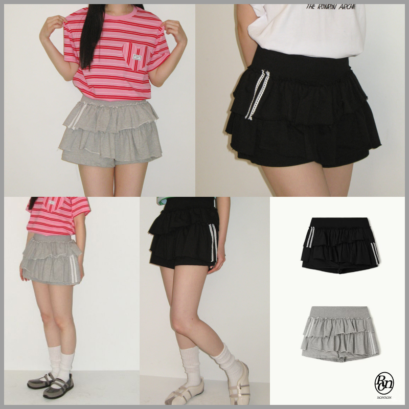★RONRON★ IRREGULAR RUFFLE PANTSKIRT BLACK GREY