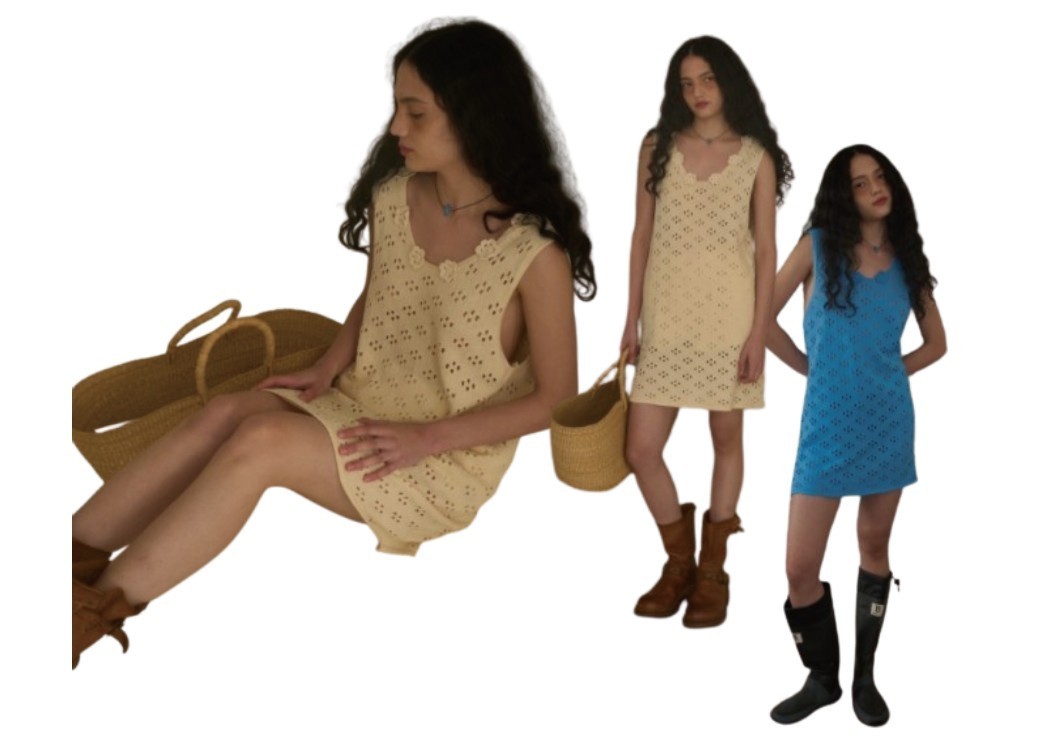韓国商品 /OURSAALTY Popcorn Bunch Mini Dress