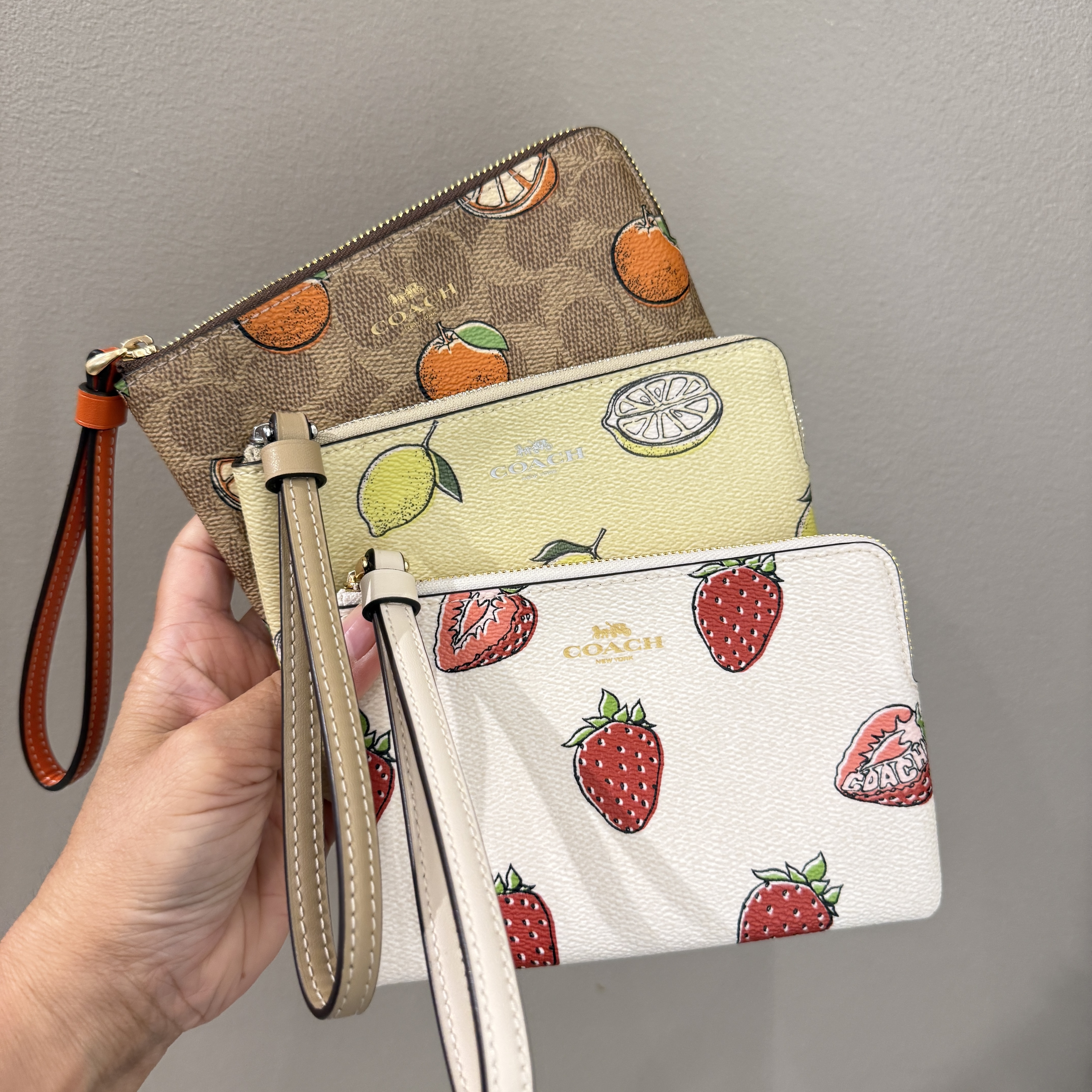 Coach Corner Zip Wristlet ジップ リストレット フルーツ柄