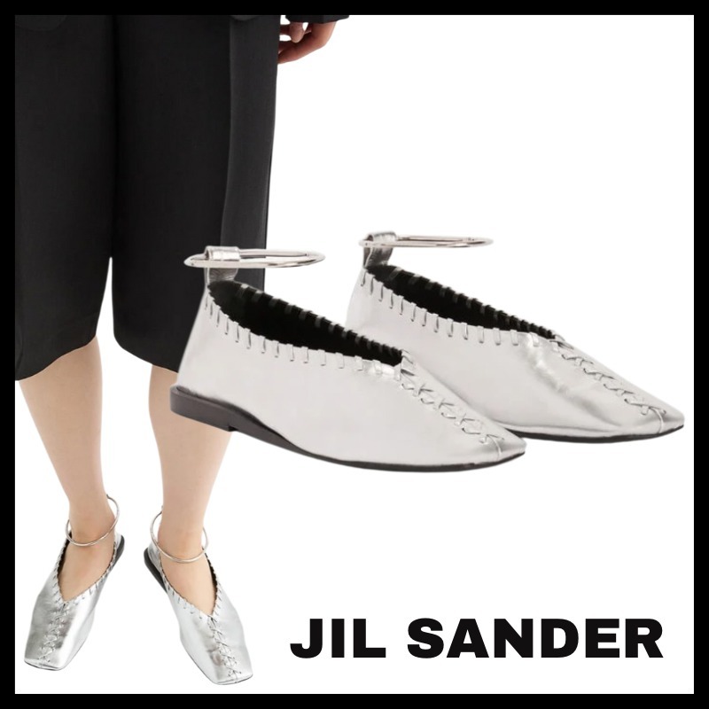 ★JIL SANDER★ Ring ラミネートレザーバレエシューズ