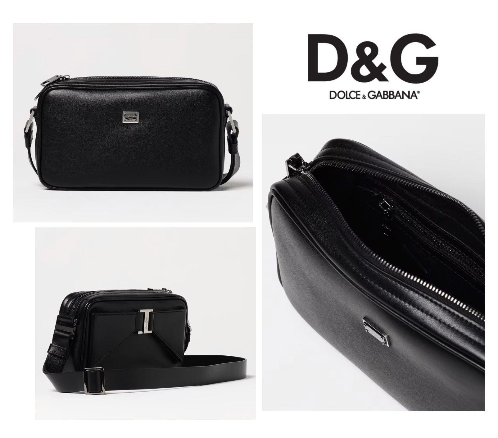 【DOLCE&GABBANA】ブラック レザー メッセンジャーバッグ