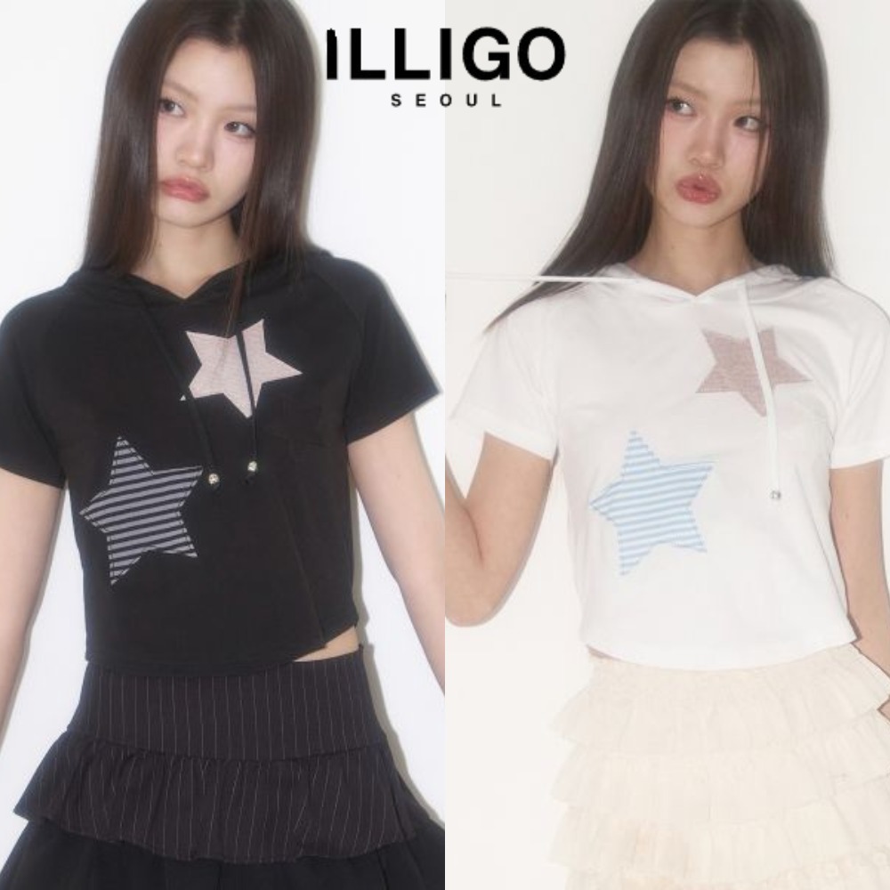 ★ILLIGO★ ストライプ スター パッチ フーディ