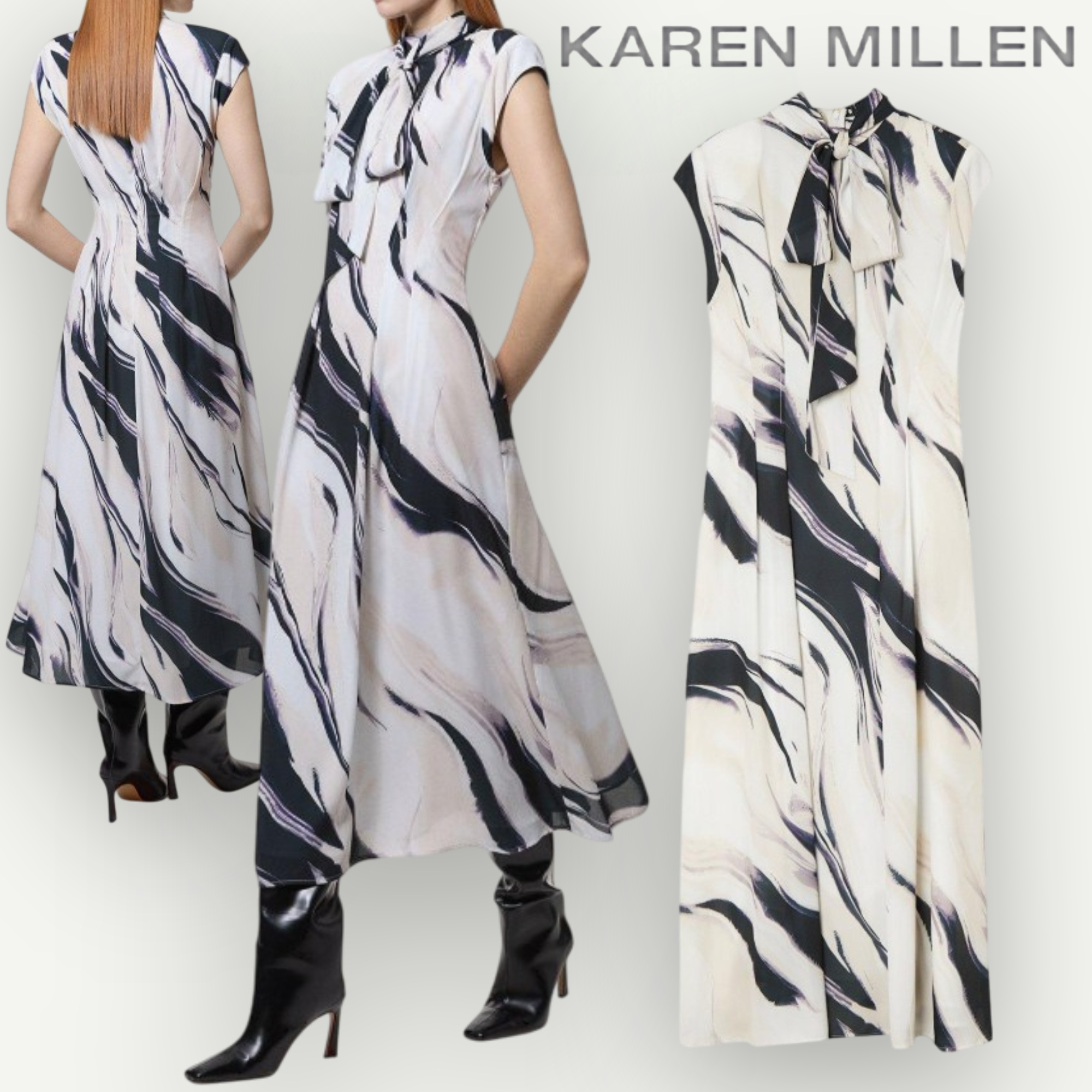 【KAREN MILLEN】ジョーゼット プリーツ マキシ ドレス