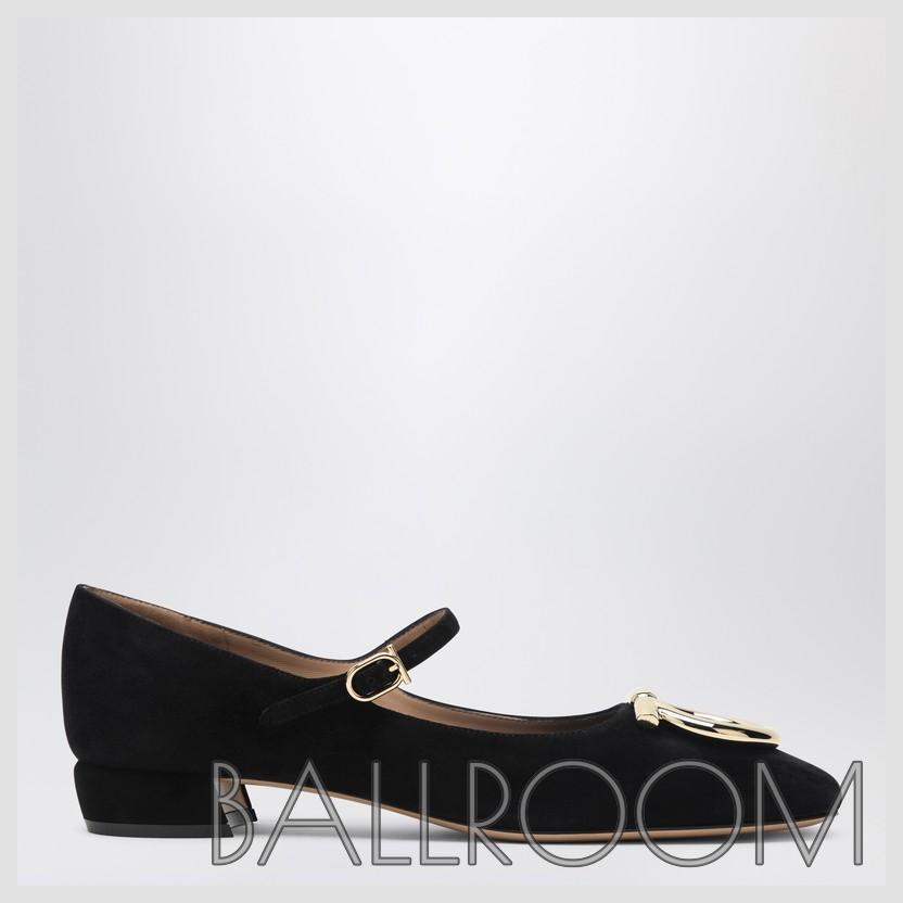 バレエシューズ FERRAGAMO BLACK GANCINI HEELED BALLERINA IN SUEDE