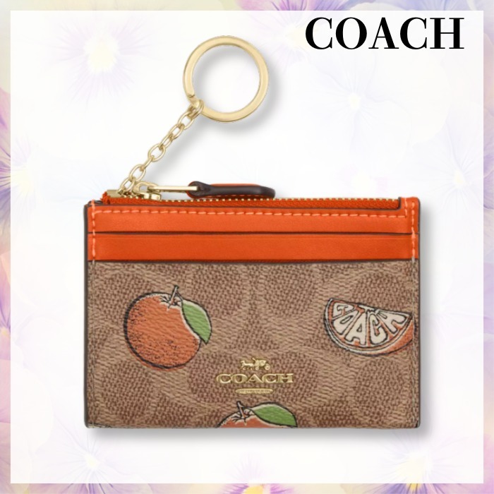 ポップなフルーツ柄♪【COACH】IDケース 定期入れ キーリング付
