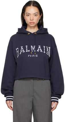 Cropped sweatshirt with Balmain Paris print - Women | BALMAIN