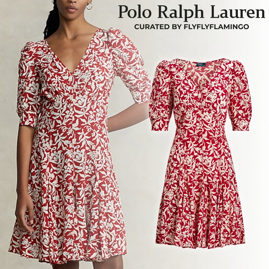 【POLO RALPH LAUREN】花柄 フィット＆フレア クレープドレス