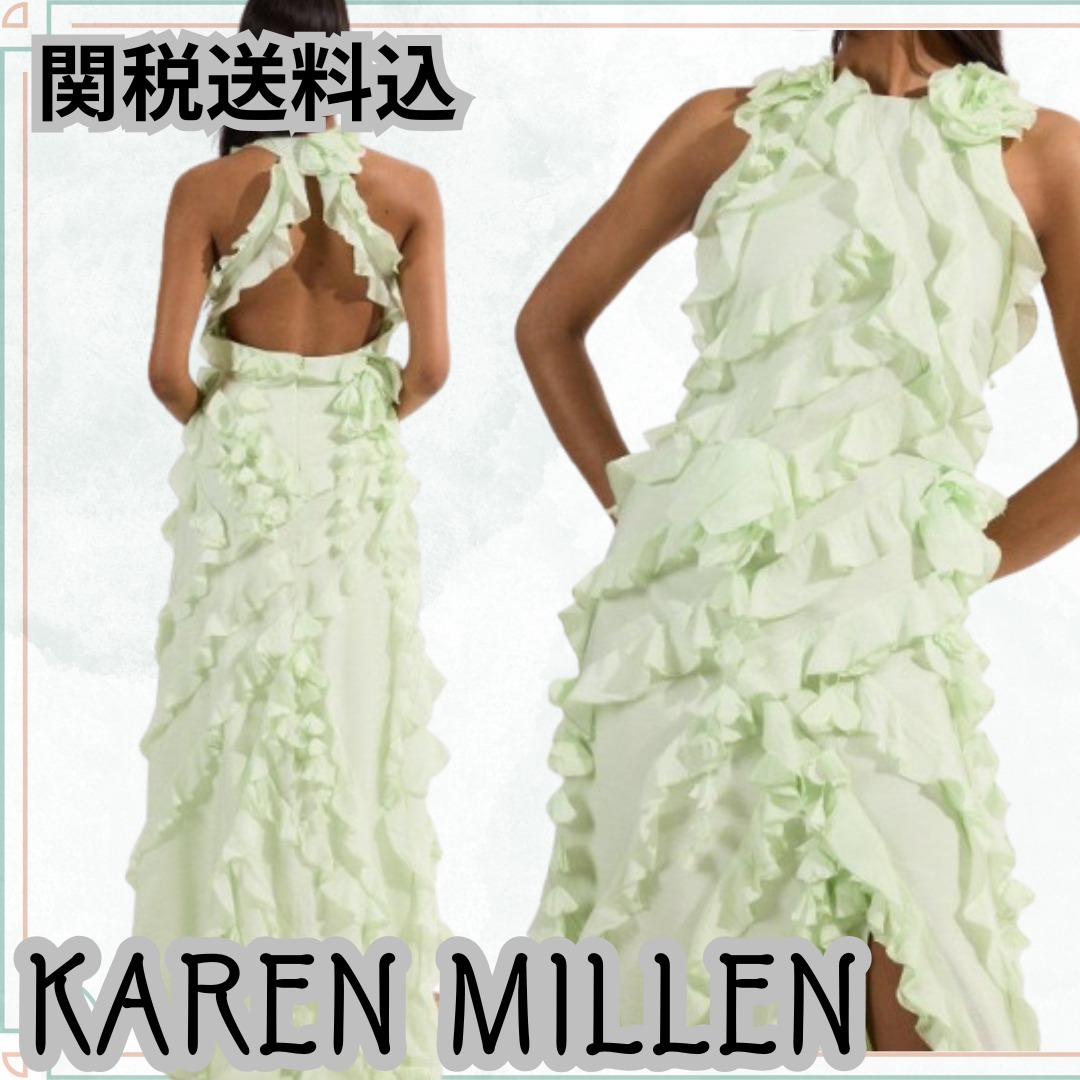 関送込【KAREN MILLEN】装飾フリル織りマキシドレス