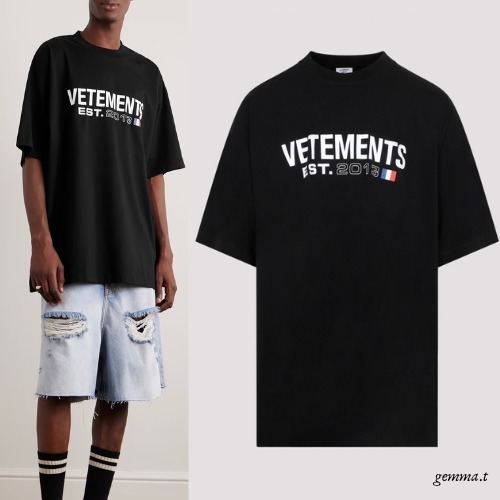 VETEMENTS ヴェトモン フラッグ 半袖Tシャツ ブラック メンズ