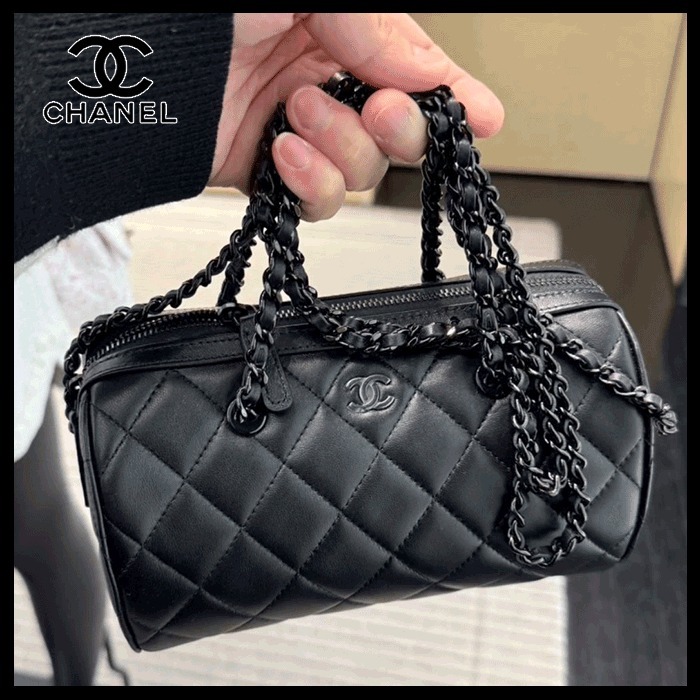 【希少☆クールで◎】CHANEL ミニボストンバッグ ソーブラック