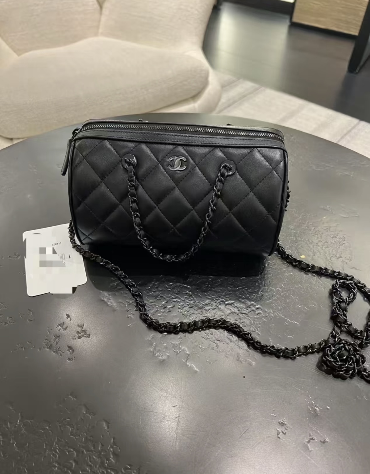 《25P》CHANEL ミニボストンバッグ ２WAY オールブラック