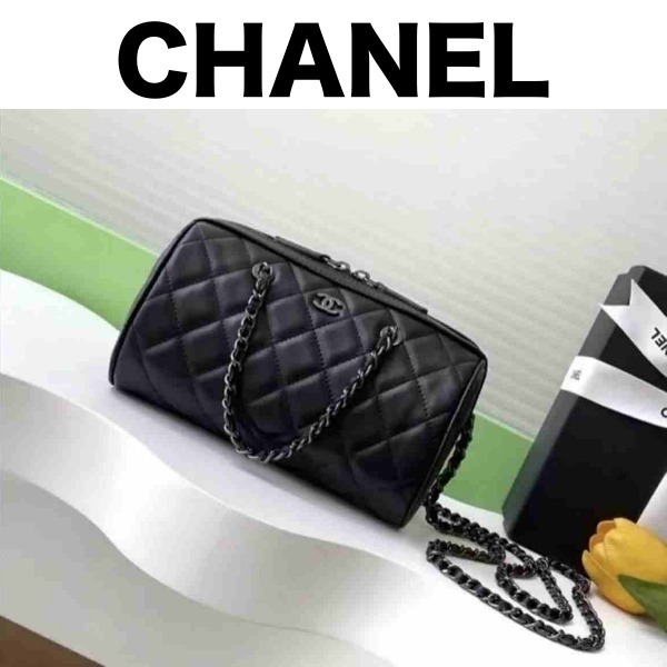 《25P》CHANEL ミニボストンバッグ ２WAY オールブラック