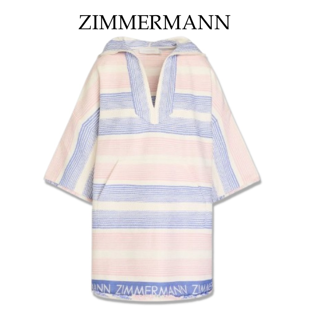 【ZIMMERMANN】コットン混 フード付きカフタン ほつれ加工
