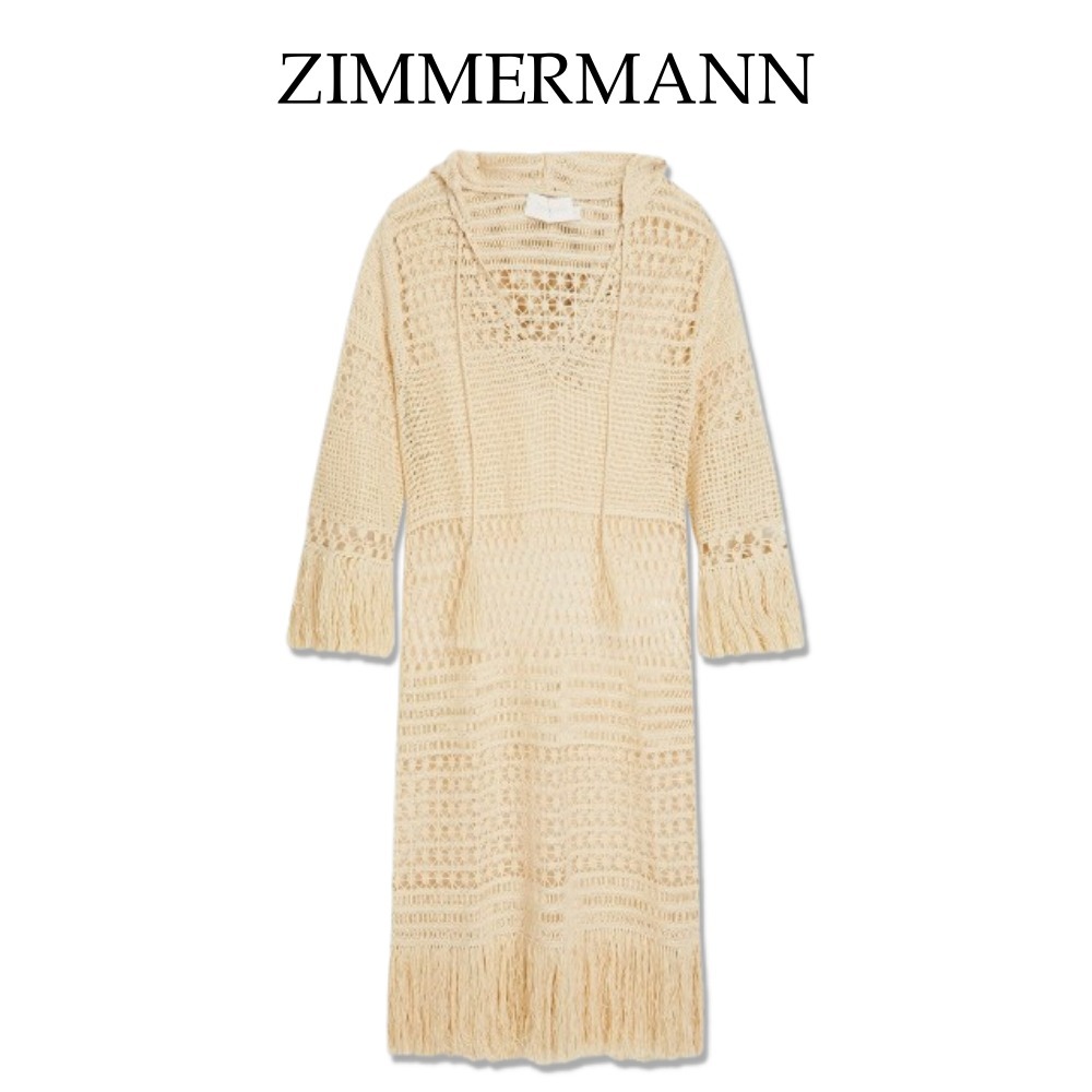【ZIMMERMANN】 ミニワンピース フリンジ&フード付き