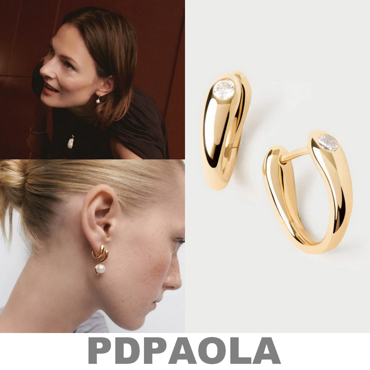 【LB掲載】PDPAOLA◆Silver925 x ストーン 変形フープピアス◆GD