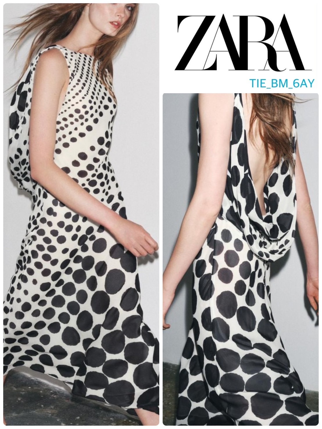スペイン発送 ZARA ZWコレクション ロング ポルカドット ドレス