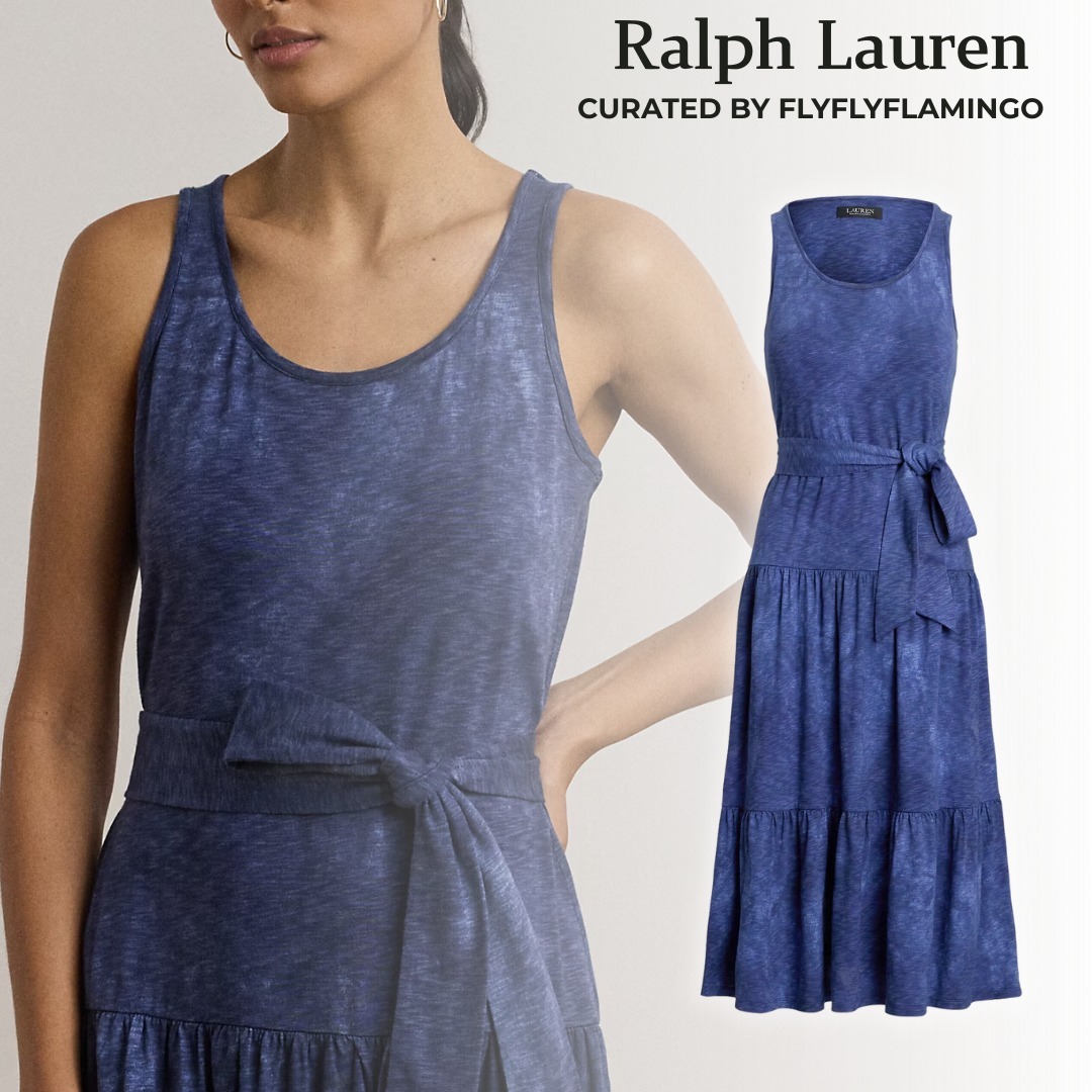 【RALPH LAUREN】大理石模様 ベルト付き コットン混紡 ドレス