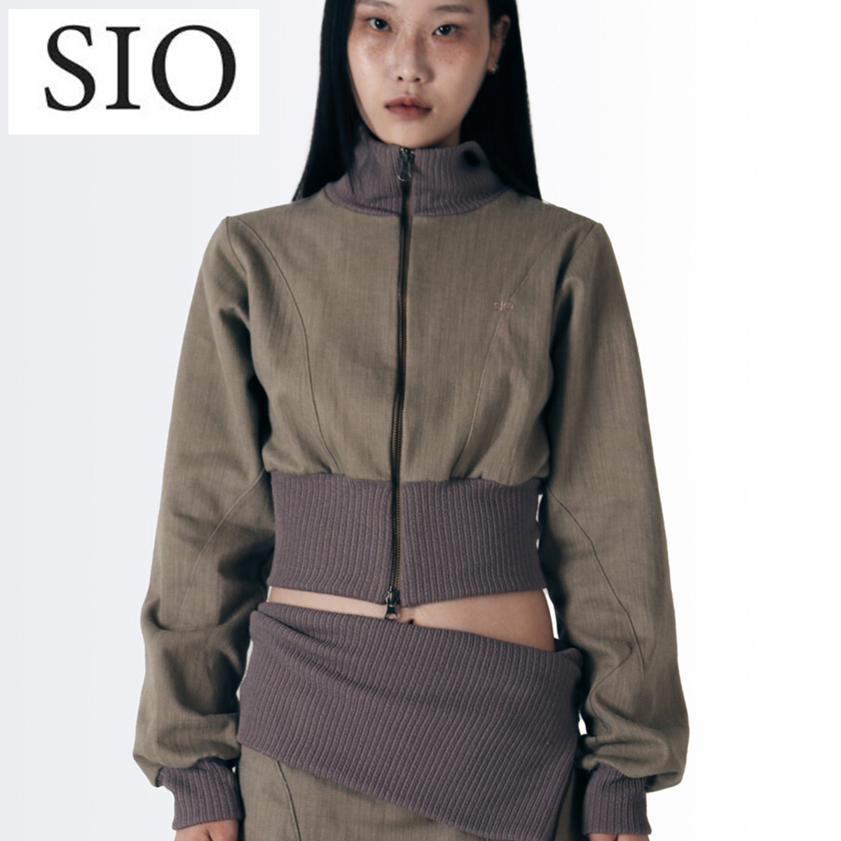 ★SIO★HIGH NECK RIBBED CROP JUMPER[BEIGE]★正規品韓国送料込