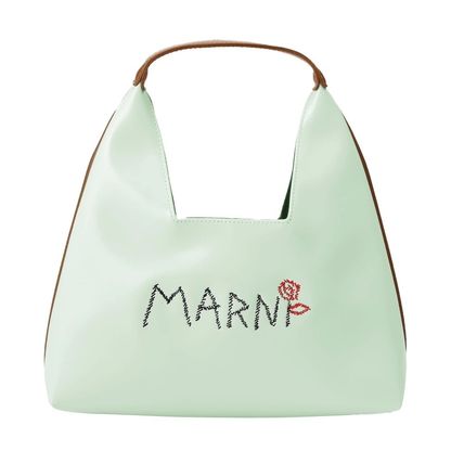 MARNI ハンドバッグ ロゴと花の刺繍入り MARNI マルニ カゴバッグ ハンドバッグ ショルダーバッグ