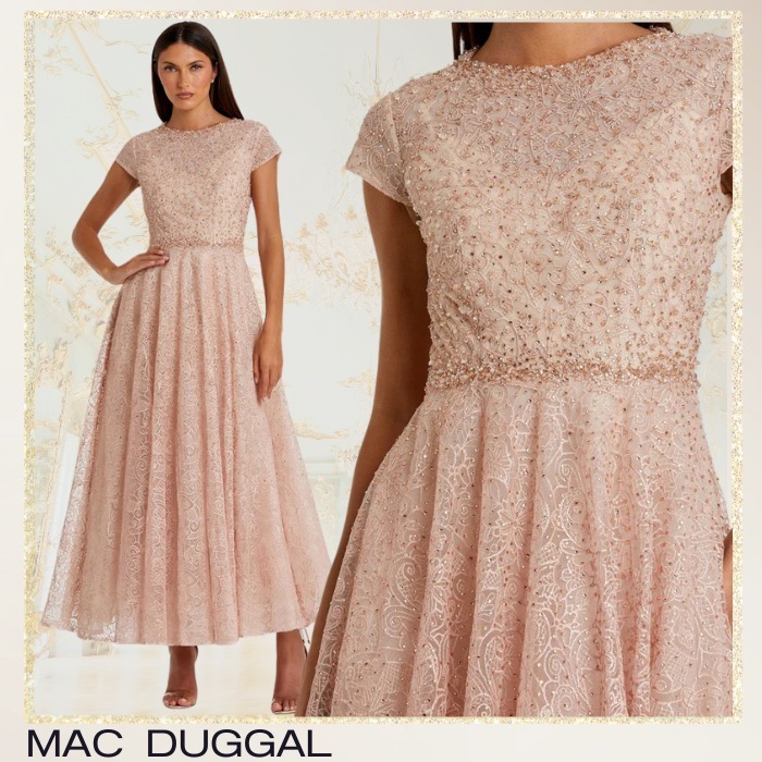 Mac Duggal*上品*華やか*キャップスリーブ*Aラインドレス