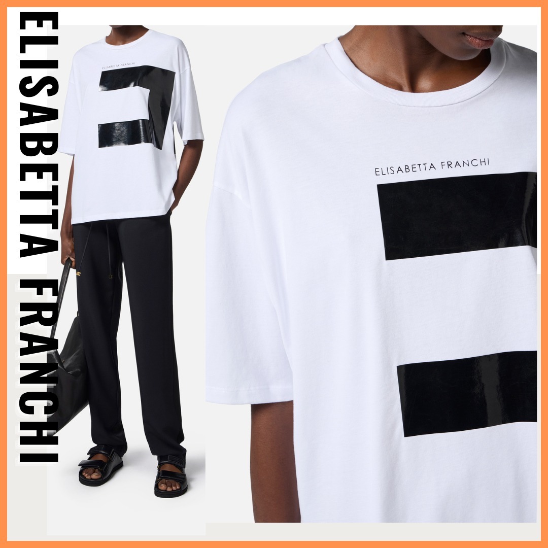 【Elisabetta Franchi】マクロロゴ入りジャージTシャツ