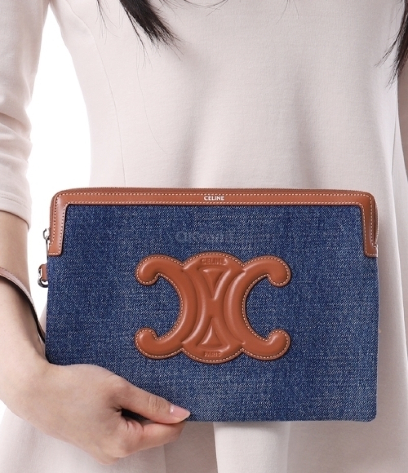 CELINE｜ (SMALL STRAP POUCH IN DENIM AND CALFSKIN (10J50