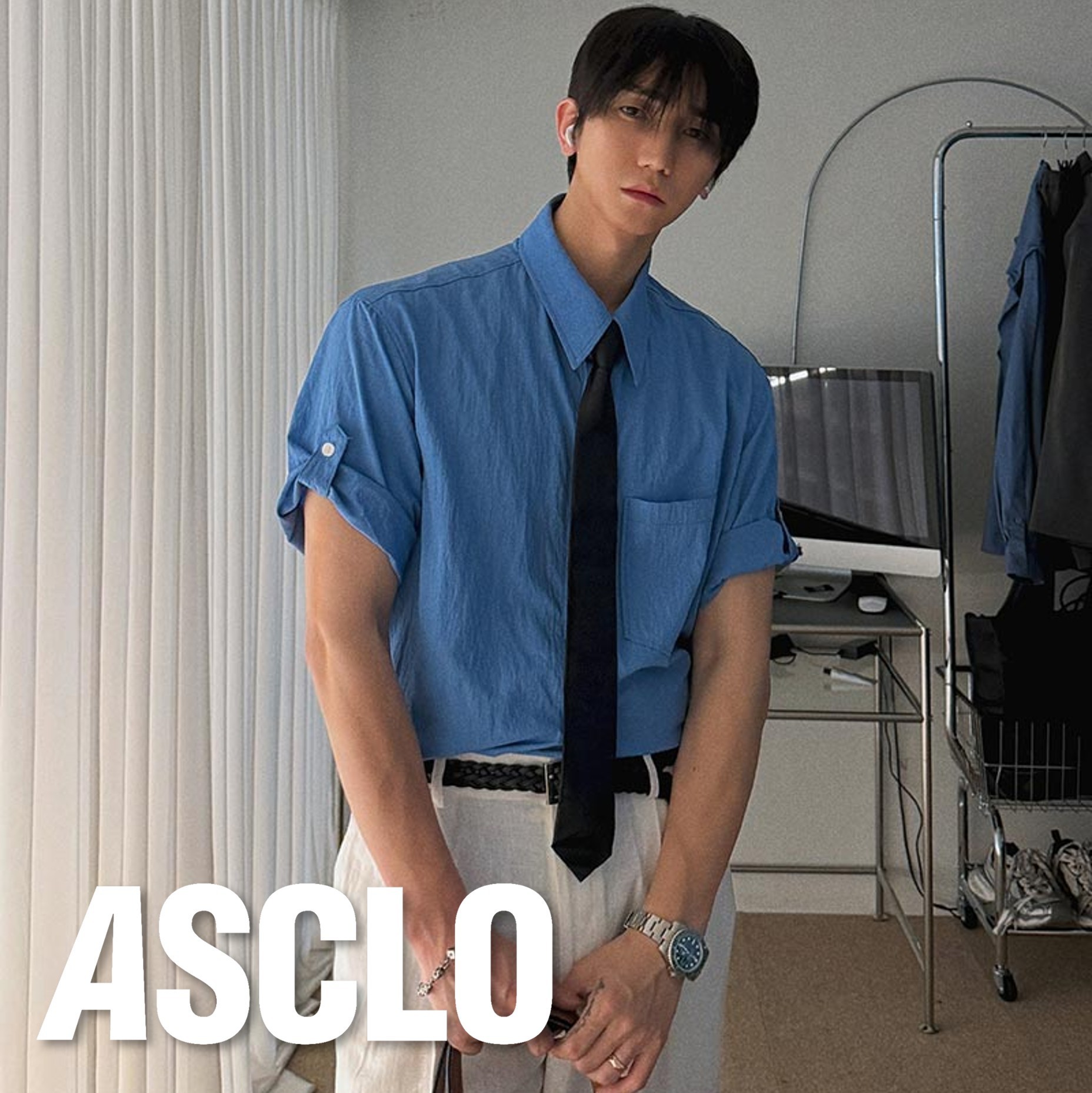 シャツ Garments Look Roll Up Short Sleeve Shirt (3color)
